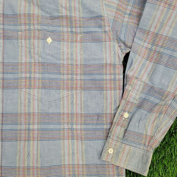 Vintage LEVIS Poplin Button Shirt Large 22x30 Blue Western - Picture 12 of 13